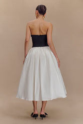 Elyssa Embroidered Contrast Midi Dress - Black/White